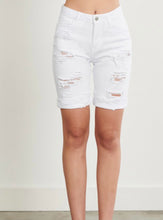 Load image into Gallery viewer, White Cuffed Denim Distressed Shorts
