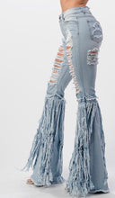 Load image into Gallery viewer, Light Blue Fringe Denim Jeans
