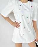 White Colored Beads T-Shirt/DRESS