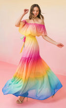 Load image into Gallery viewer, Pink, Yellow and Blue Off the Shoulder Maxi
