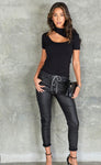Black Faux Leather Crinkle Pants