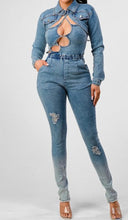 Load image into Gallery viewer, “Kandee” Denim Jumpsuit w/Cropped Jacket
