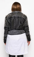 Black Spiked & Studded Faux Leather Jacket (PLUS)
