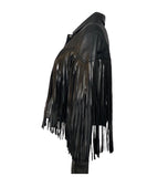 Black Fringe Faux Leather Jacket (S-XL)