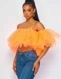 Puffy Tulle Cold Shoulder Top