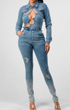 Load image into Gallery viewer, “Kandee” Denim Jumpsuit w/Cropped Jacket
