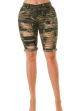 Load image into Gallery viewer, NY Camo Distressed Shorts
