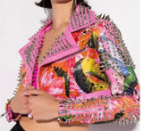 Pink Studded Floral Moto Jacket (S-XL)