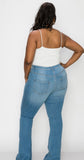 “TRACEY” Medium Blue Slit Jeans (PLUS)