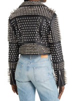 Black Spiked & Studded Faux Leather Jacket (PLUS)