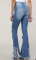 Medium Blue Distressed Flare Denim