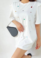 White Colored Beads T-Shirt/DRESS