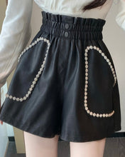 Load image into Gallery viewer, Black Faux Leather Rhinestone Shorts

