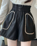 Black Faux Leather Rhinestone Shorts