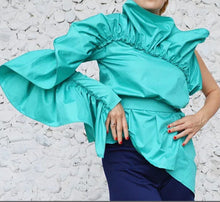 Load image into Gallery viewer, Emerald Ruffle One Arm Blouse
