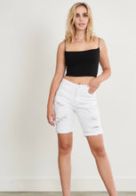 Load image into Gallery viewer, White Cuffed Denim Distressed Shorts
