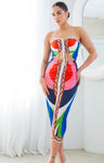 Multi-color Ruching Midi Skirt Set