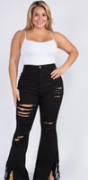 “TEE” Black Distressed Denim Jeans (PLUS)