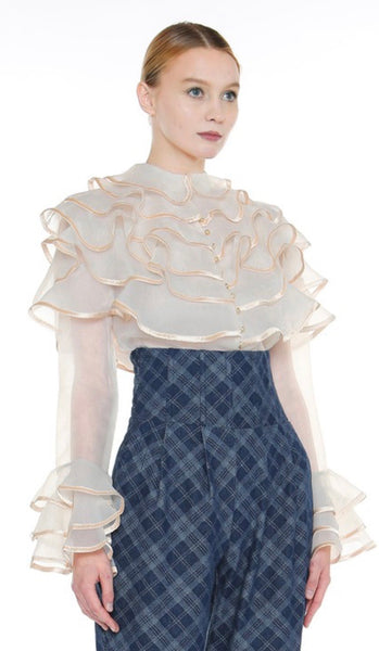 Beige Ruffle Tiered Blouse