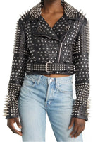 Black Spiked & Studded Faux Leather Jacket (PLUS)