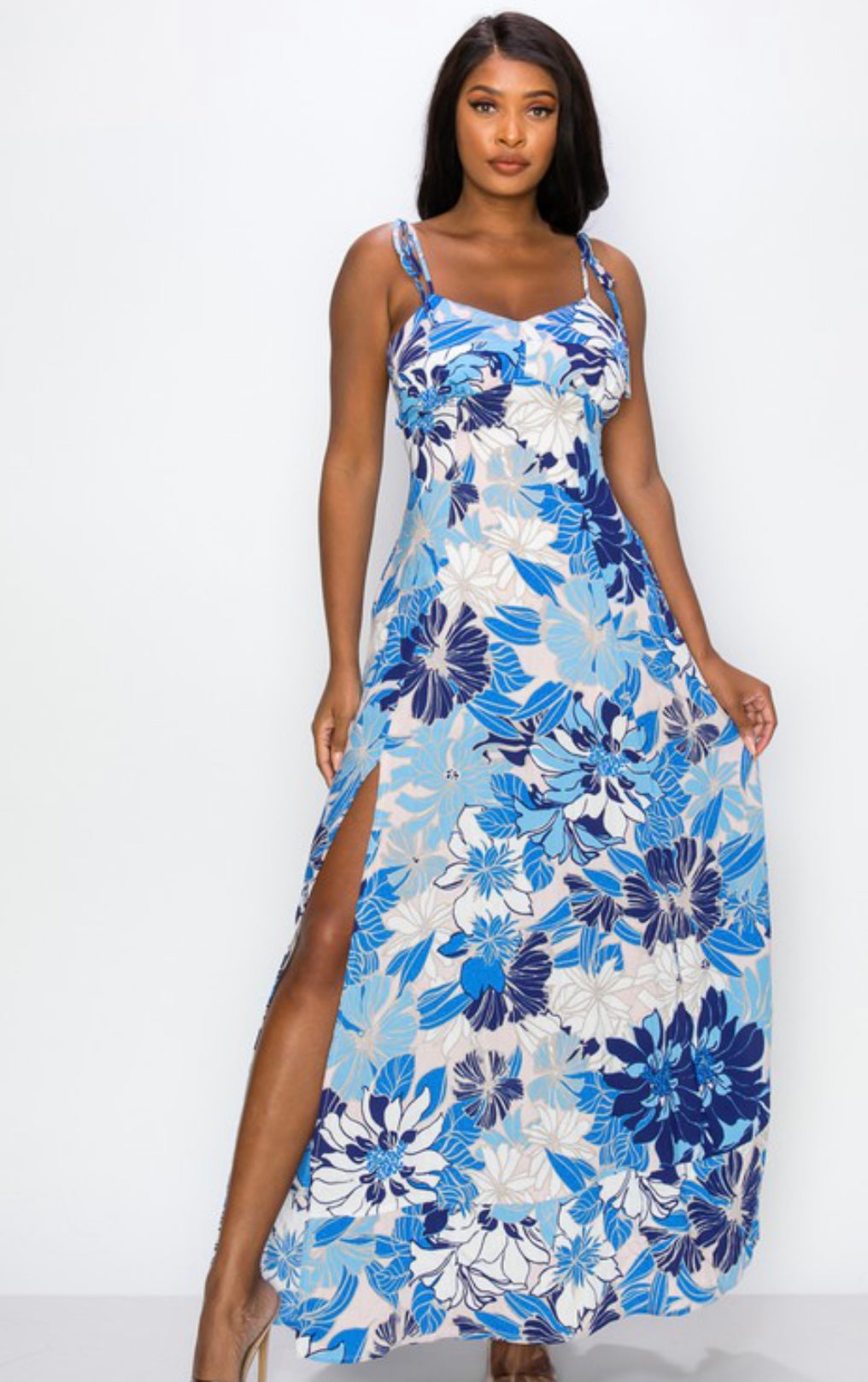 Blue Floral Strap Maxi Dress