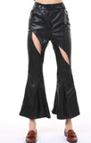 Black Faux Leather Slit Pants