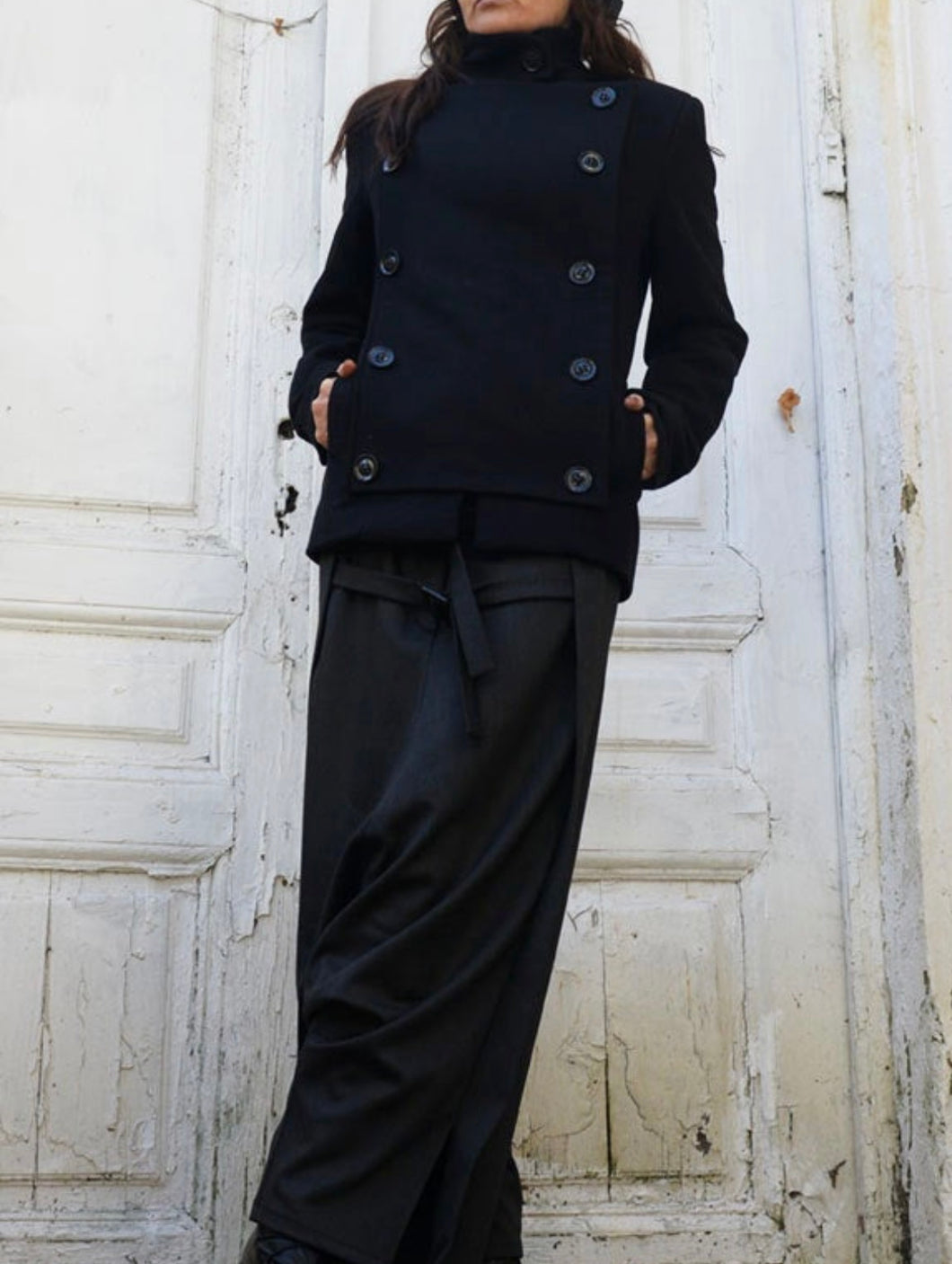 Black Military Style Wool Jacket
