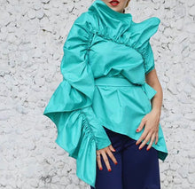 Load image into Gallery viewer, Emerald Ruffle One Arm Blouse
