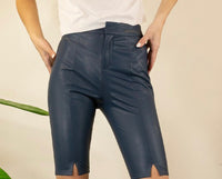 Blue Faux Leather Shorts