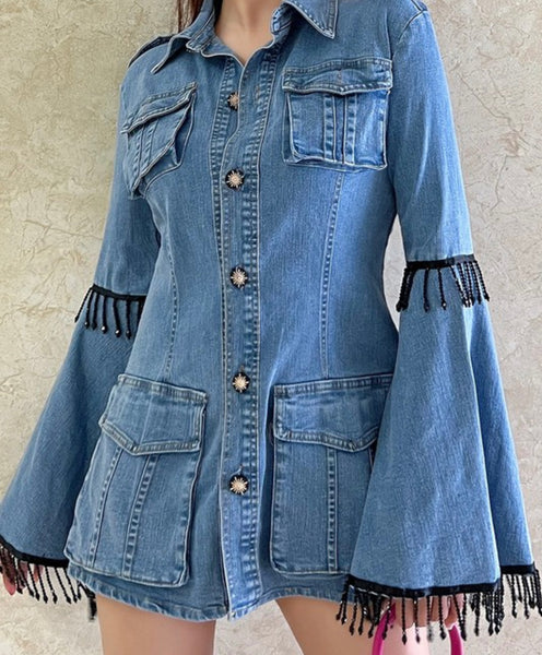 Denim Embellished Mini Dress/Jacket