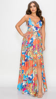 Orange Multi-Colored Print Maxi Dress