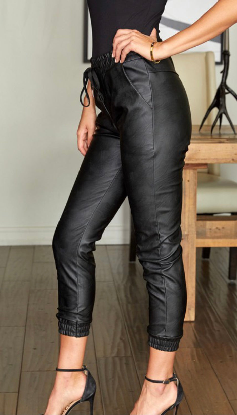 RD Style Camryn Faux Leather Joggers-Olive-$80.00 – Hand In Pocket